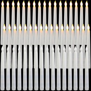 Baquler 50 Pcs 8.5 Inch LED Flameless Taper Candles Bulk Battery Operated Taper Candles Flickering Candlesticks for Wedding Church Valentines Day Table Decoration (White)