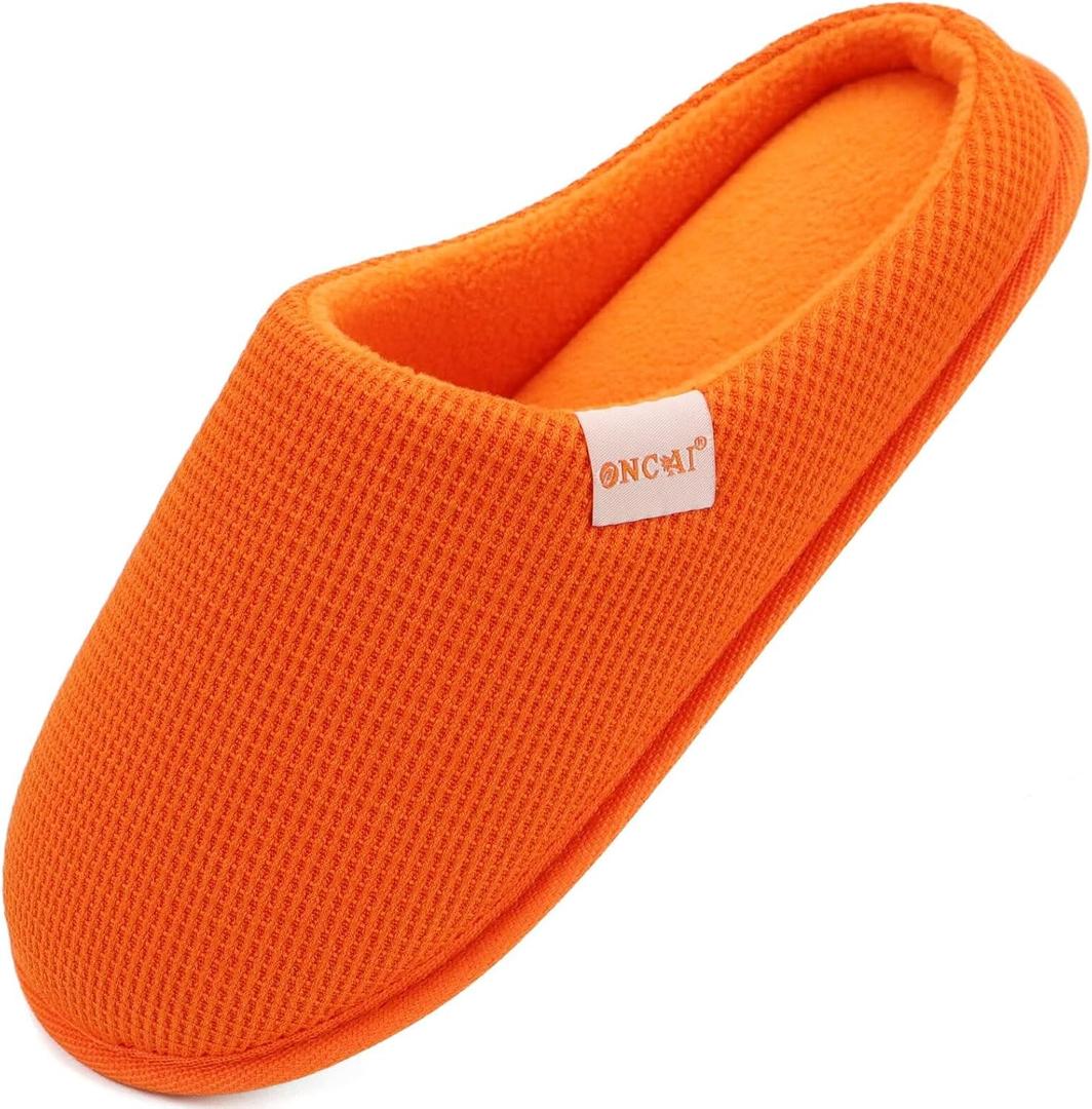 ONCAI Women's House Slippers, Cushion Memory Foam Waffle Upper Home Comfortable Warm Winter Cozy Soft Lightweight Indoor Best House Shoes Non-slip Rubber Sole US Size 8