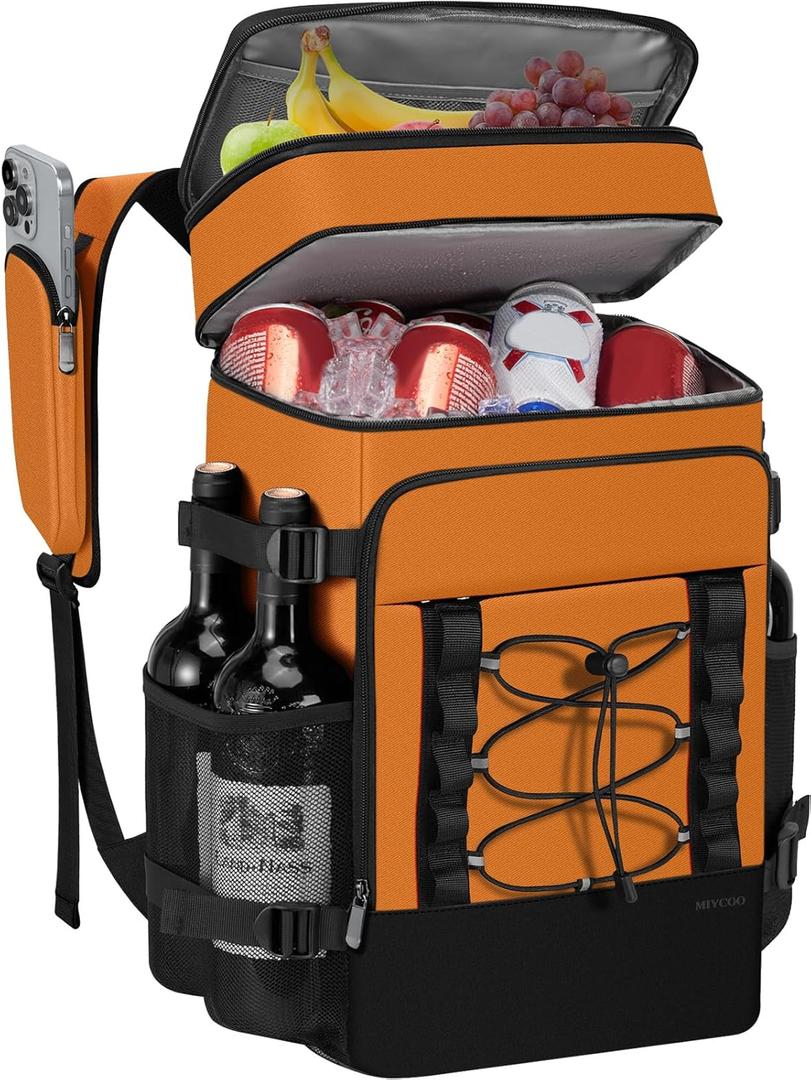 MIYCOO Cooler Backpack - 40 Cans Insulated Backpack Cooler for Men & Women, Portable 2 Leak Proof Compartments Coolers Bag for Beach Travel Picnic Lunch Hiking BBQ Camping (Orange)