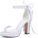 Dilhik Platform Heels Wedding Shoes for Bride Pearl Heels Open Toe Bridal Shoes Wedding Heeled Sandals 37