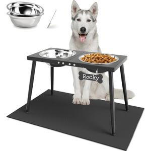 Metal Elevated Dog Bowls for Extra Large & Large Breeds, Pet Feeder with 2000ML Stainless Steel Bowls and Sprill Proof Mat, 15'' Tall Raised Dog Bowl Stand with Tapered Legs