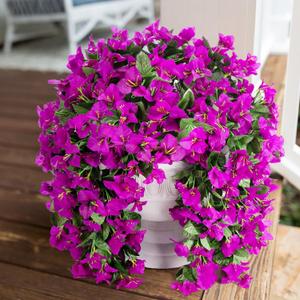 Faux Bougainvillea Artificial Flowers Plants for Outdoors Outside Decoration, 2 pcs Purple Fake Flowers UV Resistant Look Real Silk Long Trailing Vines for Front Door Porch Planter Urn Patio Garden