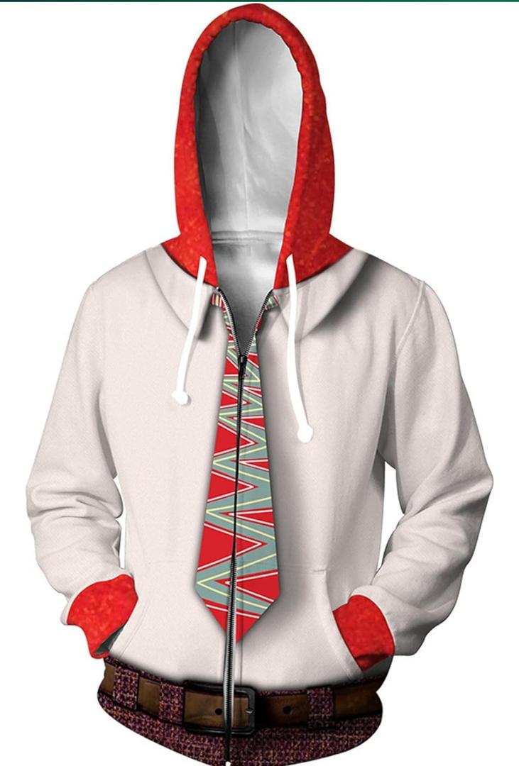 Unisex Adult Halloween Jacket Hoodie Print Cosplay Costume Zipper Hooded Sweatshirt, 2XL