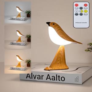 Small Bird Desk Lamp, Rechargeable Cordless Table Lamp with 3 Color Temperatures, Remote Control & Touch Sensor, Multi-Function Battery Operated Bird Night Light for Bedroom, Kids, 1 Pack