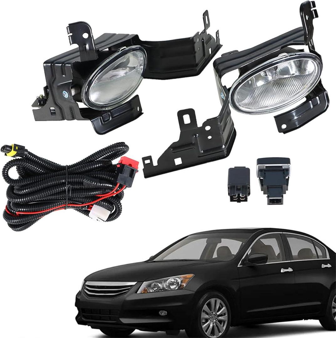 WFLNHB 1 Pair Left Right Fog Lights Replacement for Honda Accord 4DR Sedan 2011-2012 Front Bumper Driving Lamps & Wiring & Switch & Clear Lens