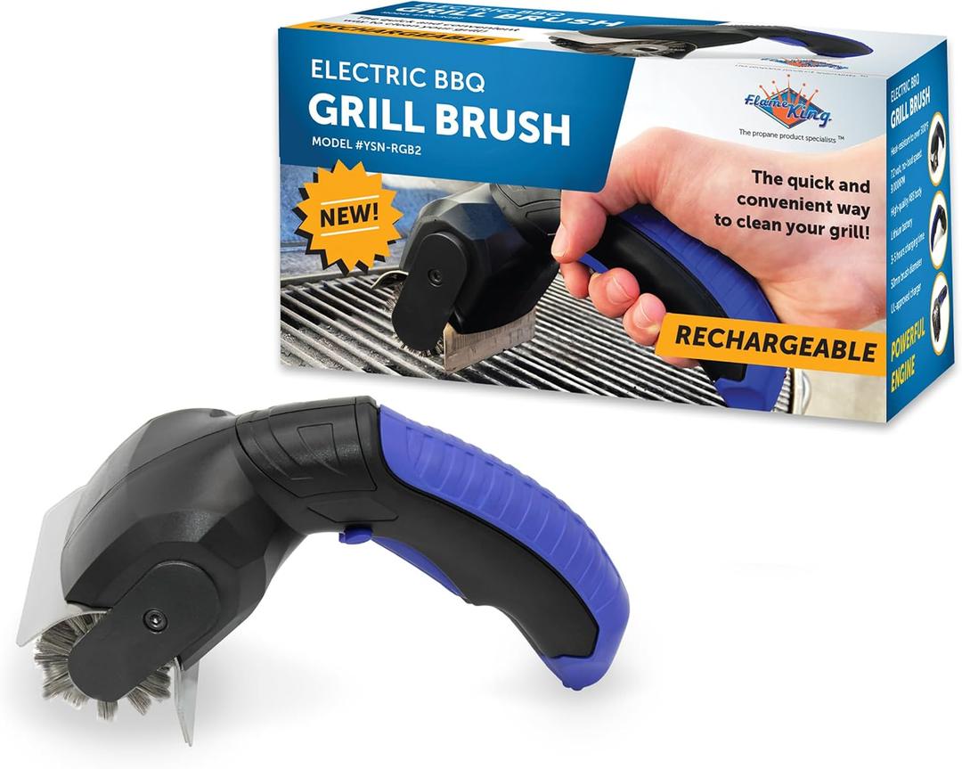 Flame King Electric BBQ Grill Brush Cordless and Rechargeable Stainless Steel Bristles,Black