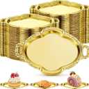 50 Pcs Oval Mini Baroque Dessert Display Tray Mini Elegant Plastic Serving Tray Small Cake Candy Plates for Weddings Party Bridal Baby Shower, Birthday, Candy Jars Decorations (Gold)