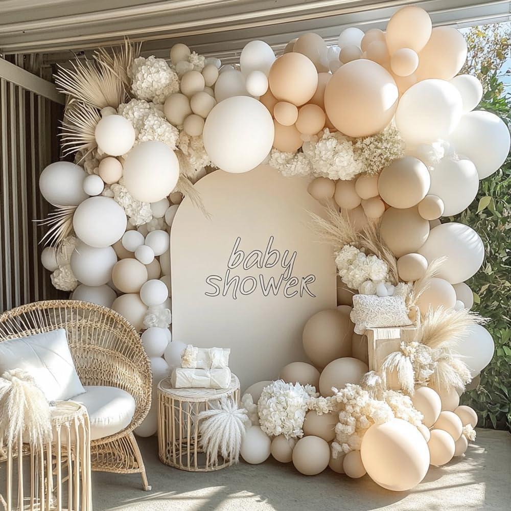 White Balloon Arch Double Stuffed White Sand Cream Beige Balloon Garland Kit Blush Nude Balloons for Neutral Baby Shower Gender Reveal Bridal Birthday Wedding Engagement Baptism Party Decorations
