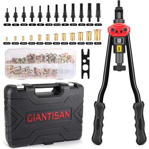 GIANTISAN Rivet Nut Tool Kit,16-Inch Rivnut Tool Kit with 12 Metric and SAE Mandrels, 176Pcs Rivet nut Assortment Kit, Designed for Labour Saving, Ideal for Automotive, Home and DIY Projects