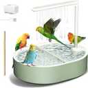 Bird Bath, Parrot Bathtub, Automatic Parrot Shower Bath with Pump, Birds Shower Bathtub with Running Water, Large-Capacity Water Tank,Suitable for Many Kinds of Birds (Green)