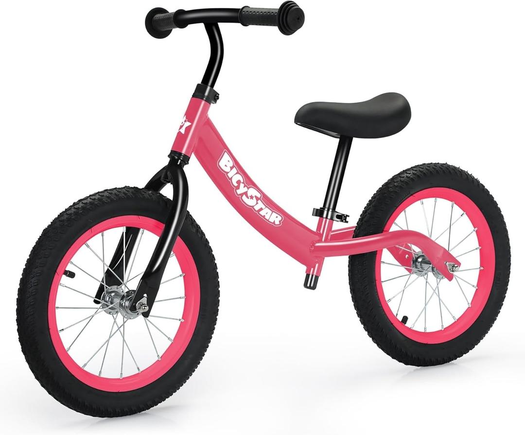 14 Inch Balance Bike for Kids 3-6 Year Old, Bike with No Pedals, Air Rubber Tires, Adjustable Height, Foot Rest, Pedalless Bicycle Boys, Girls (Pink)