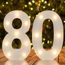Warm White LED Light Up Number 80, 80th Birthday Decor for Her Him,Table Centerpieces & Backdrop Wall Décor,Lighted Marquee Sign for 80th Wedding Anniversary Décor