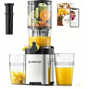 Cold Press Juicer Machine, 5.4" Wide Self-Feeding Chute | Masticating Juice Extractor for Whole Fruits & VegetablesLarge Auger & Triple Strainers, High Juice Yield, Easy to Clean