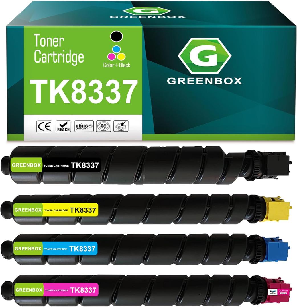 GREENBOX Compatible TK-8337 TK8337 High Yield Toner Cartridge Replacement for Kyocera 1T02RL0US0 1T02RLCUS0 1T02RLBUS0 1T02RLAUS0 for TASKalfa 3252ci 3253ci CS3252ci CS3253ci Printer (4-Pack, K/C/Y/M)