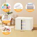 Clothes Storage Bins with Metal Frame, Foldable Clothes Organizers Storage Containers for Clothes, Sheets, Blankets, Pillows and Towels (66L, 3 Pack) Beige