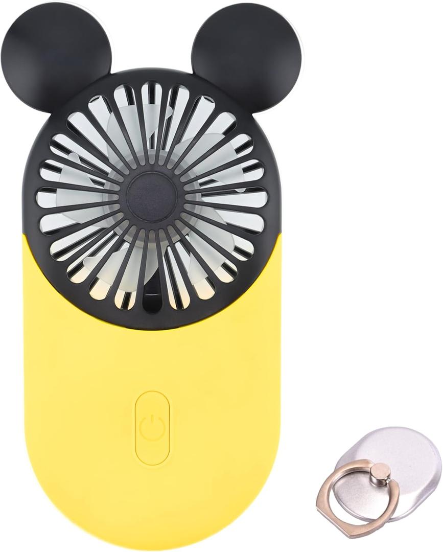 Cute Handheld Mini USB Fan, Rechargeable Portable Fan, 3 Adjustable Speeds and Wearable Accessories, Pocket Size for Indoor Or Outdoor Activities (Yellow)