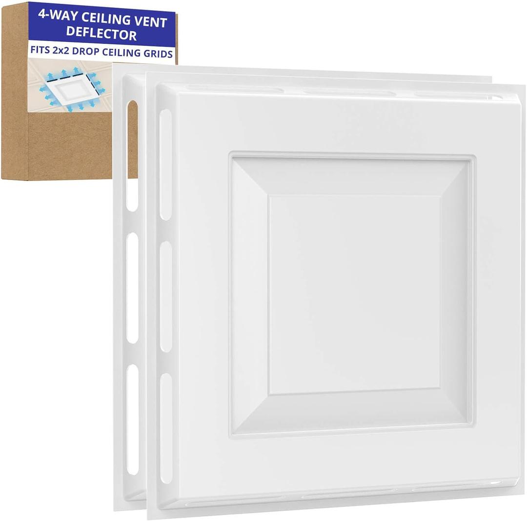 Original 4-Way Ceiling Vent Deflector 24"x24" (2-Pack) - Heavy-Duty ABS Air Diverter for 2'x2' Drop Ceiling, No Tools Required, Even Air Distribution for Commercial Spaces