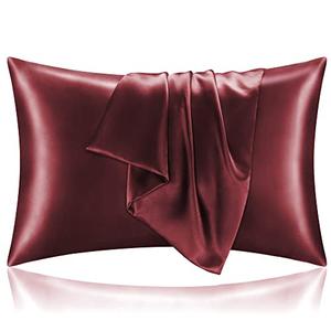 BEDELITE Satin Pillowcase for Hair and Skin, Super Soft and Cooling Similar to Silk Pillow Cases 2 Pack with Envelope Closure, Gift for Women Men(20"x26" Standard Size, Burgundy)