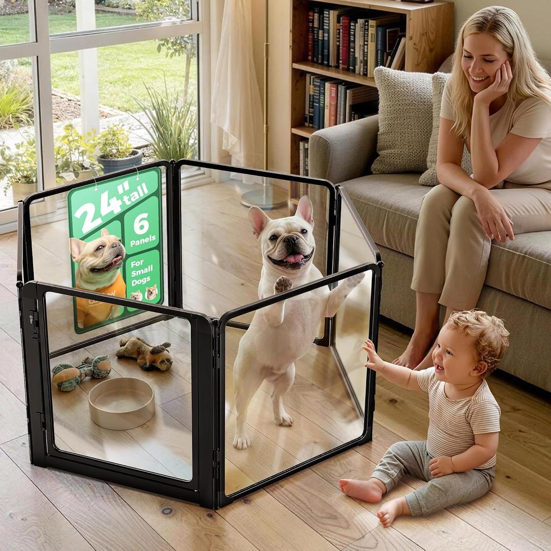 FXW AuraSpace Pro Acrylic Indoor Dog Playpen, Heavy-Duty with Metal Frame, 24" Height 6 Panels for Puppies & Small Dogs, BlackPatented