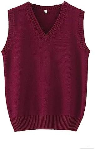 Men Women Knitted Cotton V-Neck Vest JK Uniform Pullover Sleeveless Sweater School Cardigan, XXL