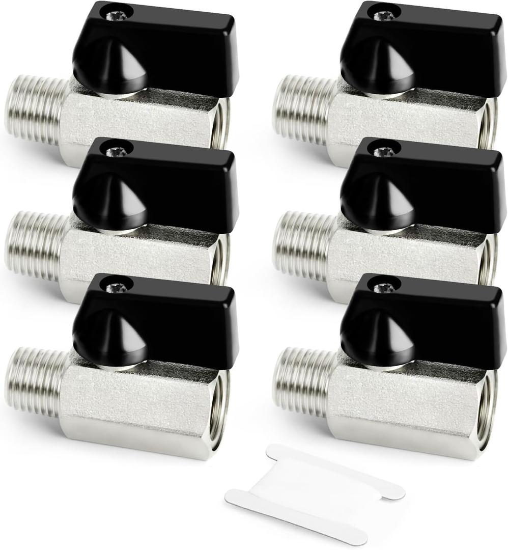 GASHER 6PCS 1/4 Inch Mini Brass Ball Valve Shut Off Switch, 1/4 Inch Male x Female NPT Thread Pipe Fitting