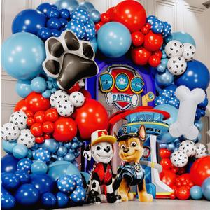 ALL-IN-1 Paw Balloon Arch & Garland Kit with BONUS Dog Bone  Small and Large Red, Dark Blue Paw Balloons  Chase Paw Birthday Party Decorations & Supplies  Boy