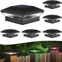 T-SUN Solar Post Cap Lights with Auto-Change Colors- for Wooden (4x4/6x6) & Vinyl (4x4/5x5) Posts | Weatherproof Outdoor Solar Fence Post Lights for Deck, Porch, Garden & Stairs(6-Pack,RGB)