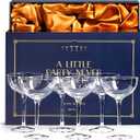 Vintage Crystal Champagne Coupe Glasses | Set of 6 | 4-5 oz Classic Cocktail Glassware - Martini, Manhattan, Cosmopolitan, Sidecar, Daiquiri | 1920s Speakeasy Retro Style Saucers | Storage Box