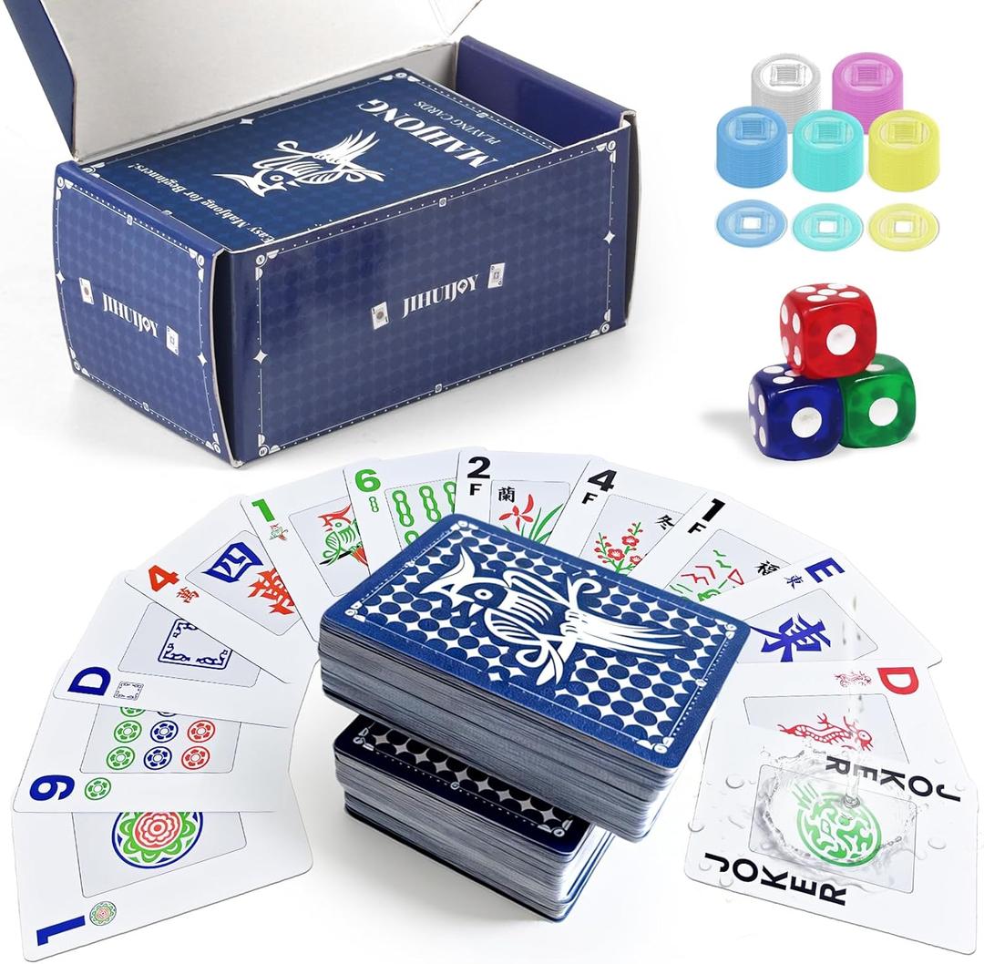 Mahjong Playing Cards Set | American Mahjong Card Game for Beginners & Travel | Includes 166 Cards, Colorful Chips, Dice | Portable Easy-to-Learn Mahjong for Family & Party Games