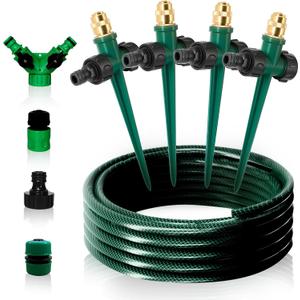Joyhalo 4 Pack Flexible Sprinkler System with Spike Base, Above Ground Sprinkler System kit, Multi-Adjustable Irrigation Sprinkler Set for Yard, Lawn, 32.5FT Garden Hose Included