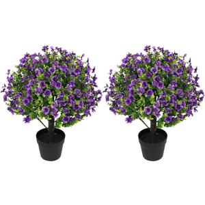 24" Artificial Potted Plants Outdoor Set of 2, UV Resistant Faux Purple Daisy Mums Flowers with Eucalyptus, Decorative Plants in Pots for Front Porch, Patio & Entryway