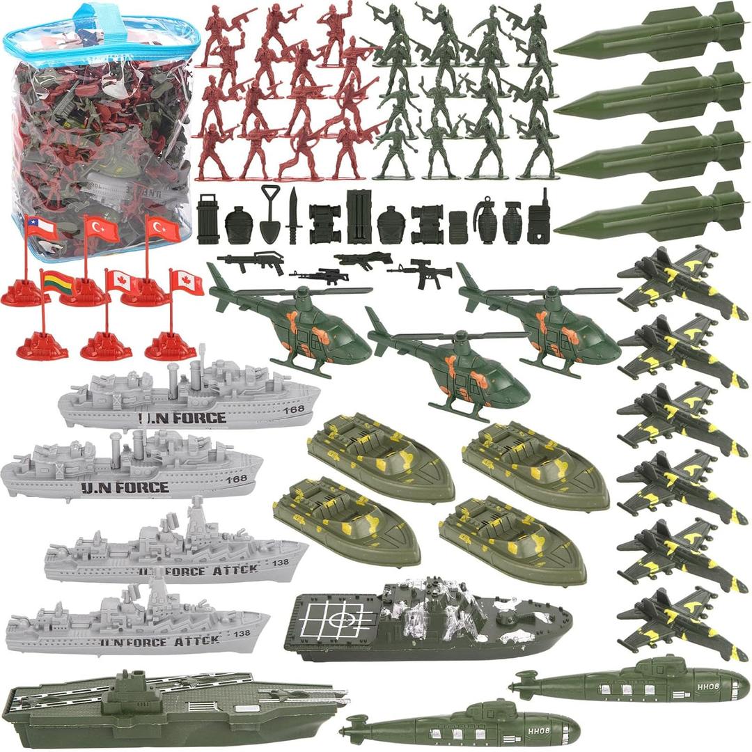 3 otters 360PCS Army Men Military Set, Army Men Toy Soldiers Plastic Military Figures Aircraft Carrier Warships Submarines and Other Accessories for Kids, for Toddler Kids Boys Ages 3+