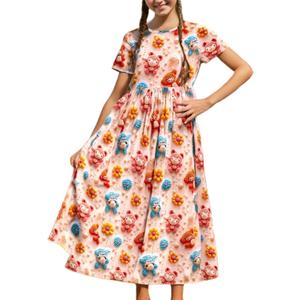 RONGTAI Girls 3D Dress for Girls Printed Short Sleeves Casual Summer Dresses with Pockets for 4-15Y Kids Outfits (Cartoon)