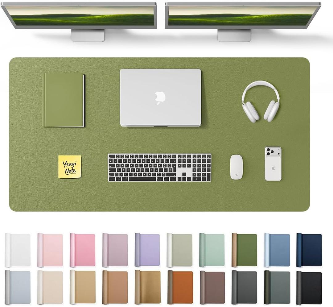 YSAGi Leather Desk Protector, Office Mat, Large Mouse Mat, Non-Slip PU Leather Blotter, Laptop Desk, Waterproof Writing Pad for Office and Home (Green, 47.2" x 23.6")