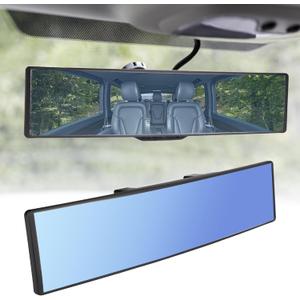 Rear View Mirror, Universal 12 Inch Wide Angle Rear View Mirror, Convex Clip On Panoramic Rears Views Mirrors, Anti-Glare Extended Broadway Mirrors, Rearview Mirroring Accessories for Cars (Blue)