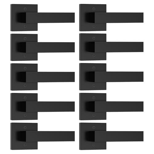 Estmoon 10 Pack Matte Black Dummy Door Handles, Non-Turning Decorative Door Handles for Closets French Double Doors, Single Sided Square Door Levers, Reversible Indoor Handle for Pantry Bifold Doors