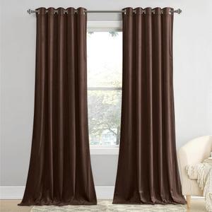 StangH 62 inches Wide Brown Velvet Curtains Blackout - Grommet Room Darkening Nursery Curtains 2 Panels, Heavy Luxury Drapes Thermal Insulated for Sliding Glass Door/Hallway, W62 x L96 (Gold Series - Brown)