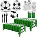 Oudain 162 Pcs Soccer Party Supplies Tableware Set Include Plates, Cups, Napkins, Tablecloth, Forks, Spoons, Knives Disposable Dinnerware Decorations for Soccer Theme Birthday Dinner Home Party