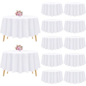 12 Pack White Round Tablecloth-120 Inch White Table Cloth Polyester Round Table Cover White Tablecloths Washable Fabric Table Cover for Wedding/Party/Banquet/Dining/Buffet Table(White/120 Inch)