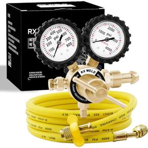 RX WELD Nitrogen Regulator with 0-800 PSI, CGA580 Inlet, Delivery Pressure Equipment Brass Inlet Outlet Connection Gauges with Refrigeration Hose