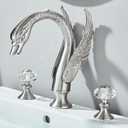 Polished Brushed Swan Shaped 3 Hole Lavatory Faucet with 2 Crystal Knobs,Widespread Bathroom Faucet Swan Design