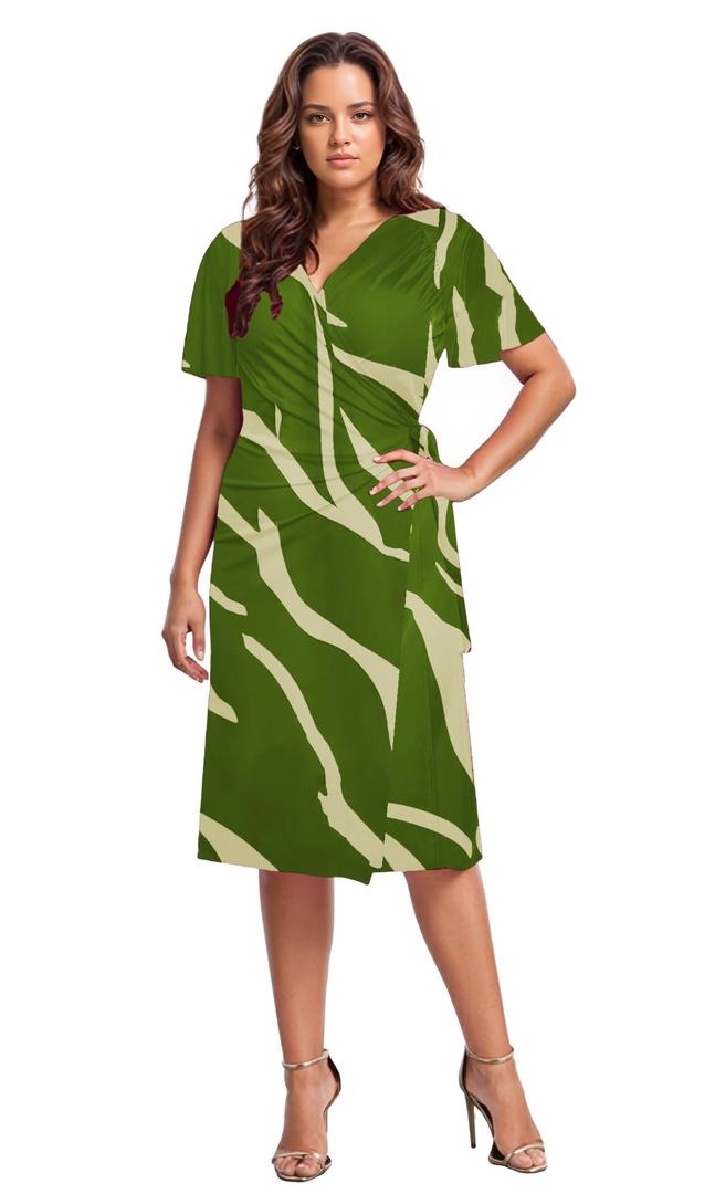 Hostoyo Plus Size Wrap Dress for Women Casual Black Dresses Soft Stretchy Knee-Length Sweetheart Neckline Work Party Wedding (Green, XL)