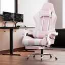 GTPLAYER Gaming Chair with Footrest, Computer Chair with and Lumbar Support, Height Adjustable Game Chair with 360°-Swivel Seat and Headrest and for Office or Gaming (Pink-Fabric), 20.05 inches x 20.08 inches x 49.21 inches
