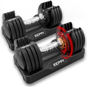 Keppi Adjustable Dumbbells Set-25lb/40lb/55lb/60lb, Anti-Slip Metal Fast Adjust Weight Handle, Exercise & Fitness for Full Body Workout - Adjustable Dumbbell Series