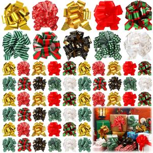 Tigeen 100 Pieces Christmas Wrap Pull Bows 5 Inch Gift Bows with Ribbon Wrapping Accessory Present Christmas Wrapping Bows for Holiday Baskets Box Decoration (Assorted Color)