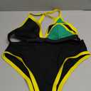 GORGLITTER Women's Triangle Jamaica Swimsuits Color Block High Waisted Bikini High Cut Thong Bathing Suit (X-Large, Black)