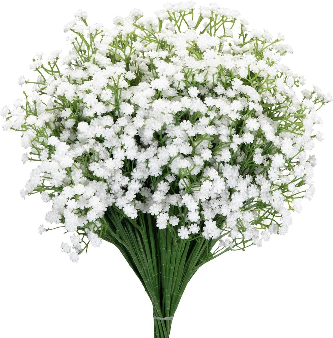 7-Pcs 21 Secure-Stem Realistic Artificial White Babys Breath (Gypsophila) Flowers with No-Shedding Design  Perfect for Wedding Centerpieces, Home Decor & Vase Fillers