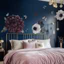 Fabric Peel and Stick Floral Wall Decal, Self-Adhesive Peony Flowers Wallpaper, Black Rose Sticker for Living Room Bedroom Wall Decor, Eden Peony