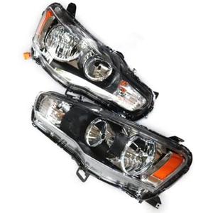 Headlight Assembly for Mitsubishi Lancer EVO X 2008-2017 Halogen Headlight Front Clear Headlights Black Housing Color (Driver + Passenger Side)