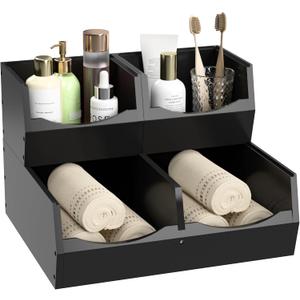 3 Set Bamboo Pantry Organizers and Storage, Open Front Vegetable Fruit Seasonings Stackable Storage Bins, Rustic Stacking Storage Bins for Pantry, Office, Bedroom, Kitchen Counter Organizer (Black)